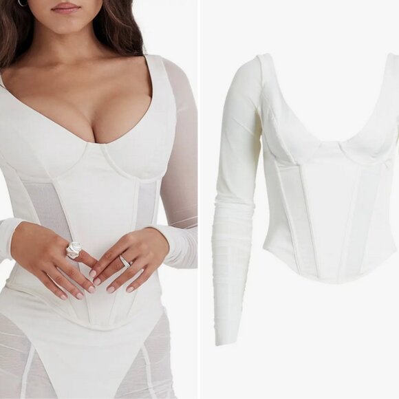 🌟HOUSE OF CB Araminta Corset Top, Semi-Sheer Mesh Sleeves, Small D/E NWT🌟 - Picture 15 of 17